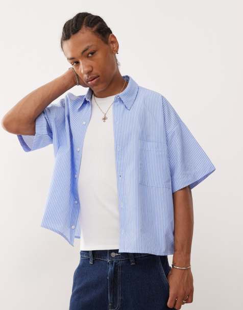 Camisa azul de manga corta y corte cuadrado con raya diplomática de Reclaimed Vintage - view 1