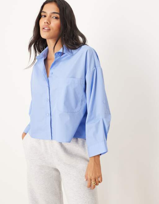 Camisa azul de mezcla de algodón de Mango