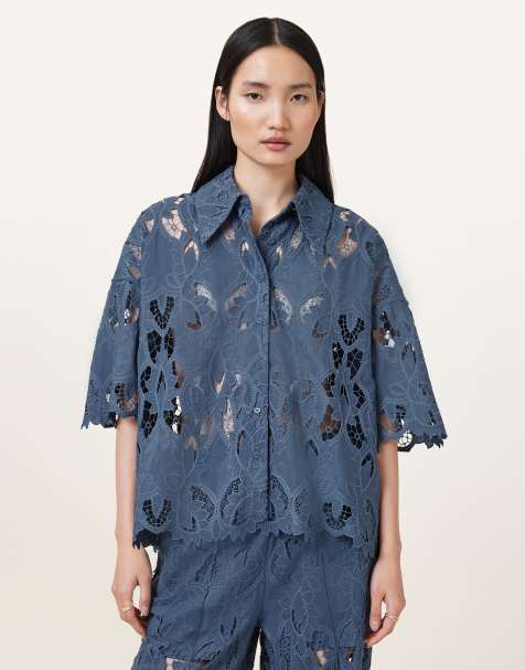 Camisa azul empolvado con diseño bordado Charli de AllSaints - view 1