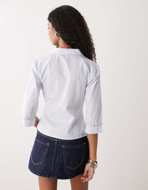 Camisa azul entallada con botones de COLLUSION, 4 de 4