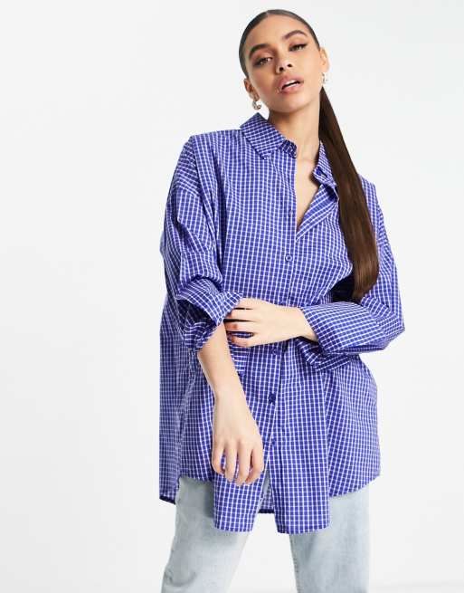 Camisa azul extragrande a cuadros de punto de arroz de Public Desire