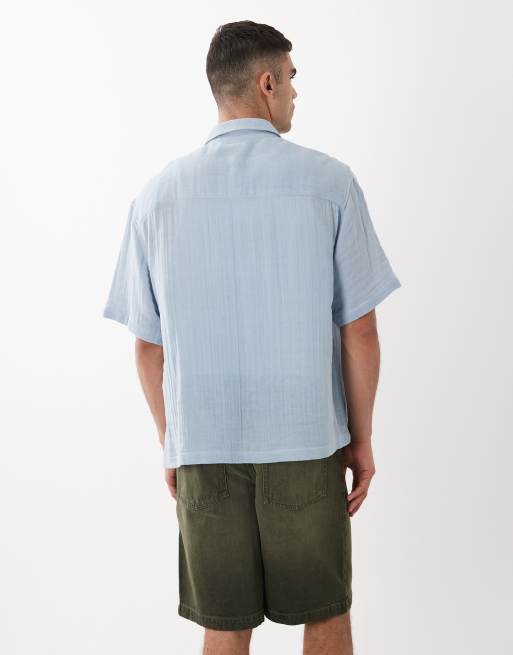 Camisa azul extragrande con bordado en el pecho de tejido doble de ASOS DESIGN, 4 de 5