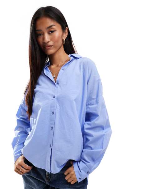 Camisa azul extragrande de estilo casual de algodón de PIECES - view 1