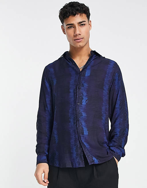 Hombre Other | Camisa azul formal a rayas abstractas de Topman - UY64518