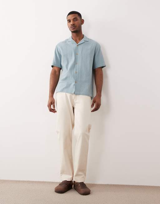 Camisa azul holgada con cuello de solapas y diseño a rayas de jacquard de ASOS DESIGN, 3 de 5