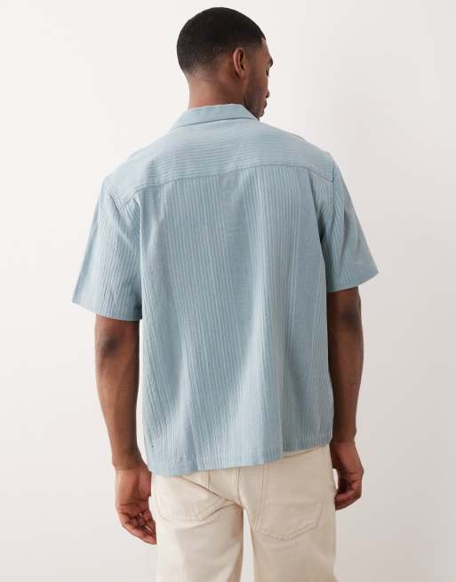Camisa azul holgada con cuello de solapas y diseño a rayas de jacquard de ASOS DESIGN, 5 de 5