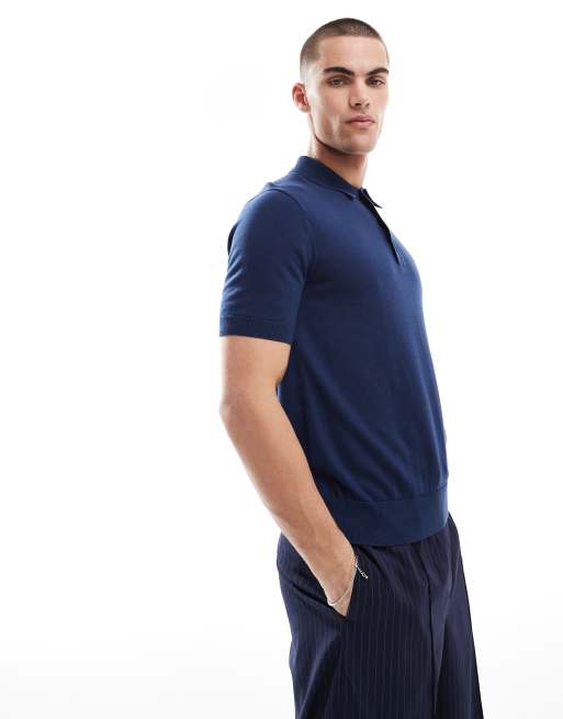 Camisa azul intenso de manga corta con cuello tipo polo de punto de Fred Perry
