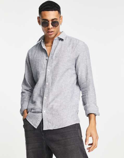 Camisa azul jaspeado de manga larga de mezcla de lino de ONLY & SONS - view 1