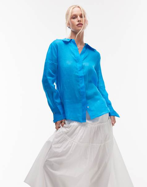Camisa azul luminoso de manga larga de ramio semitransparente de Mango - view 1