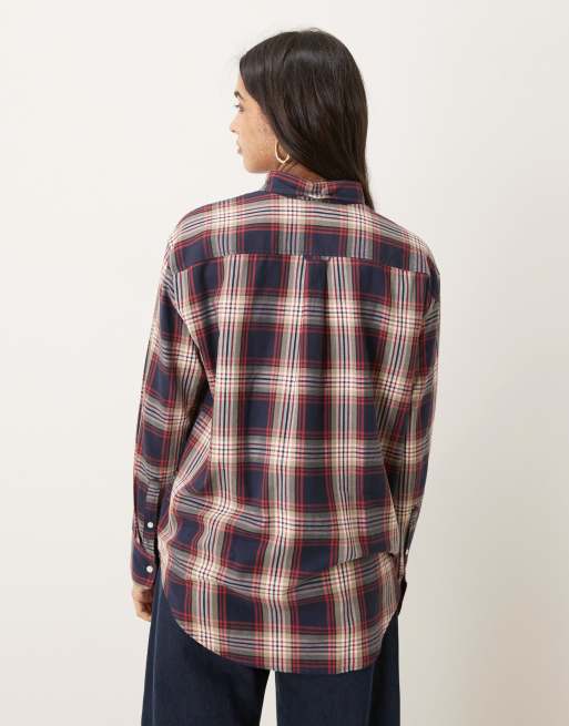 Camisa azul marino a cuadros de corte holgado de franela de GANT, 2 de 4