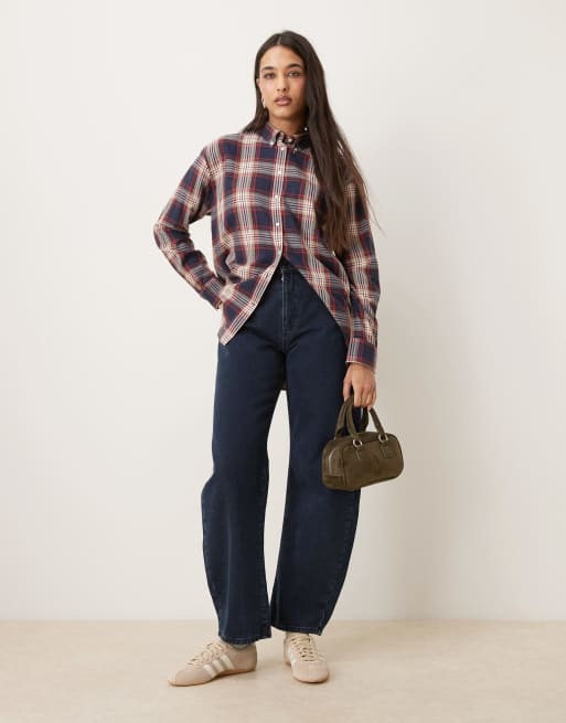 Camisa azul marino a cuadros de corte holgado de franela de GANT, 3 de 4