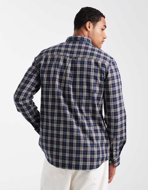 Camisa azul marino a cuadros de franela de algodón de Threadbare, 3 de 5