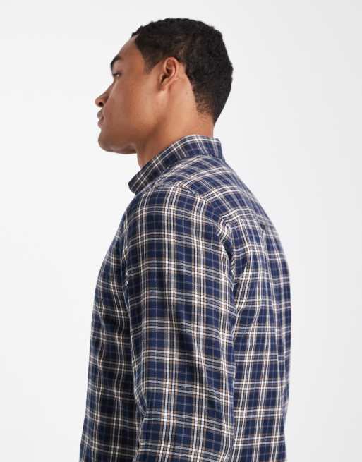 Camisa azul marino a cuadros de franela de algodón de Threadbare, 4 de 5