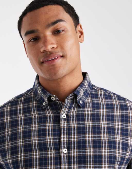 Camisa azul marino a cuadros de franela de algodón de Threadbare, 5 de 5