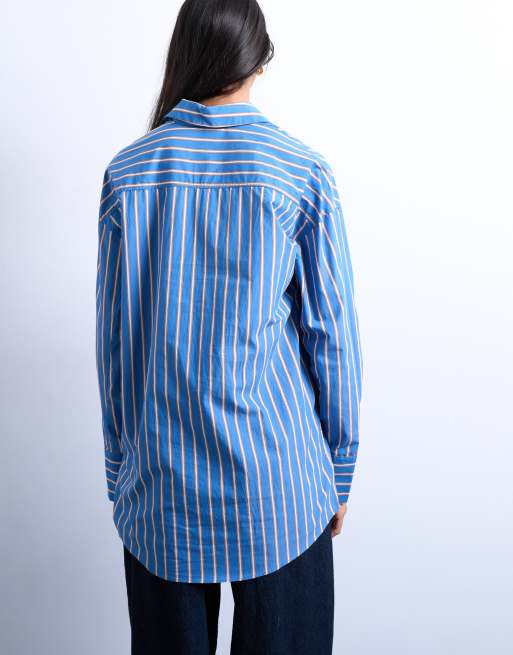 Camisa azul marino a rayas blanco marfil extragrande de Topshop, 4 de 4