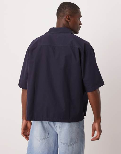 Camisa azul marino a rayas extragrande con detalle bordado de ASOS DESIGN, 3 de 4