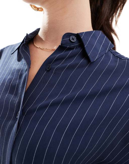 Camisa azul marino a rayas extragrande con diseño de paneles de ASOS DESIGN, 3 de 4