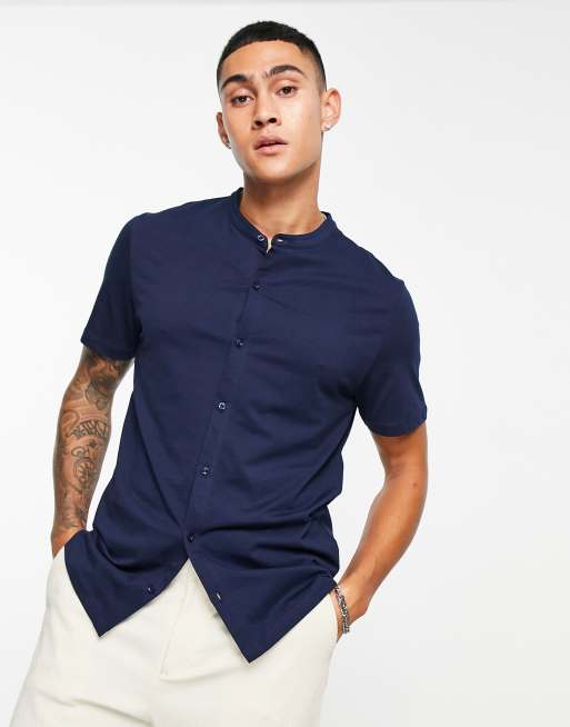 Camisa de cuello chino hot sale