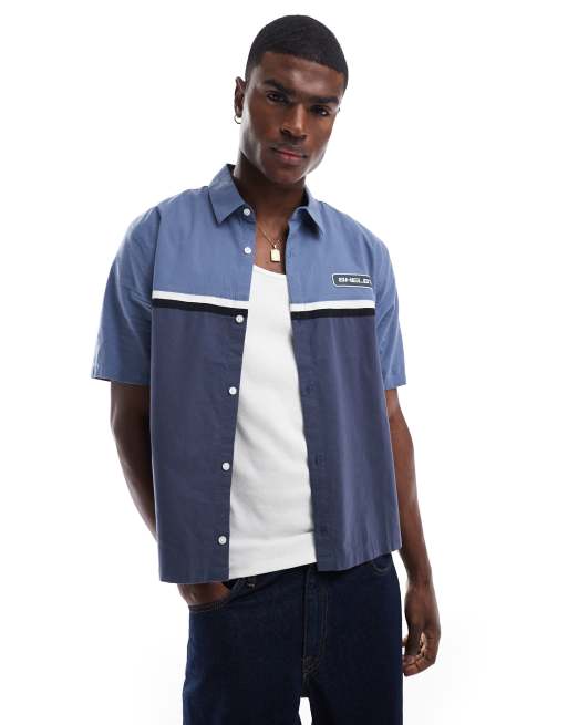 Camisa azul marino con estampado de estilo worker Americana Auto de Hollister 