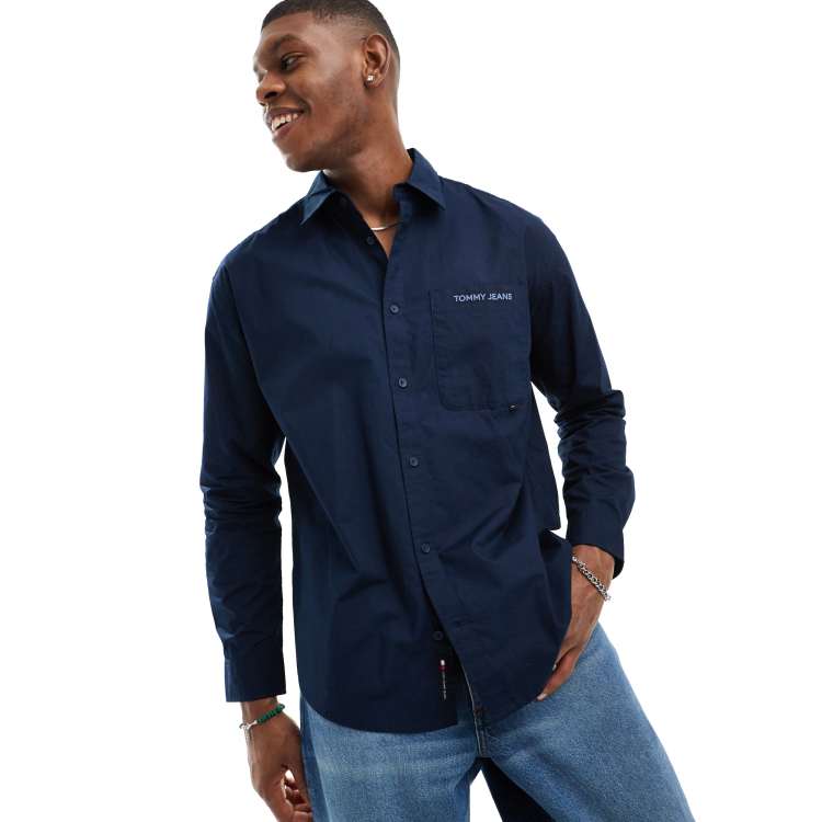 Wyprzeda Tommy Hilfiger Czarne ClassicfuncenterShops Camisa azul marino de corte clasico holgado de Tommy Jeans