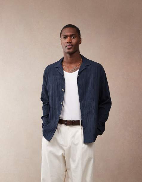 Camisa azul marino de corte cuadrado estándar de tejido texturizado de ASOS DESIGN - view 1