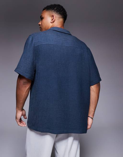 Camisa azul marino de corte cuadrado extragrande de tejido texturizado de ASOS DESIGN, 2 de 4