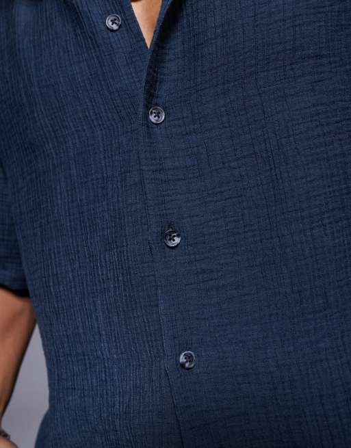 Camisa azul marino de corte cuadrado extragrande de tejido texturizado de ASOS DESIGN, 3 de 4