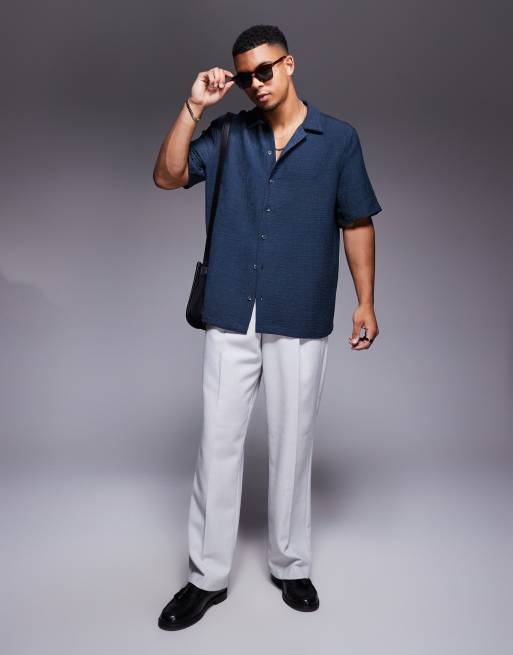 Camisa azul marino de corte cuadrado extragrande de tejido texturizado de ASOS DESIGN, 4 de 4