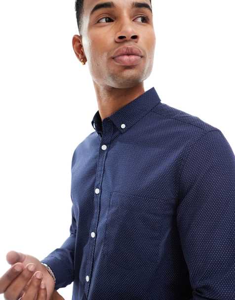 Camisa azul marino de corte slim con botones y diseño de lunares de ASOS DESIGN - view 1