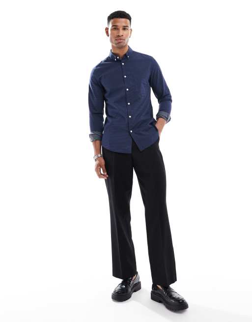 Camisa azul marino de corte slim con botones y diseño de lunares de ASOS DESIGN, 3 de 4