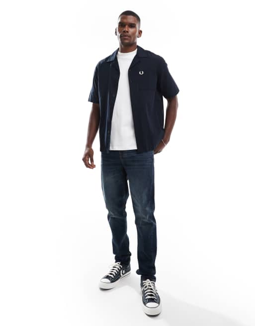 Camisa azul marino de manga corta con cuello de solapas de Fred Perry, 3 de 4