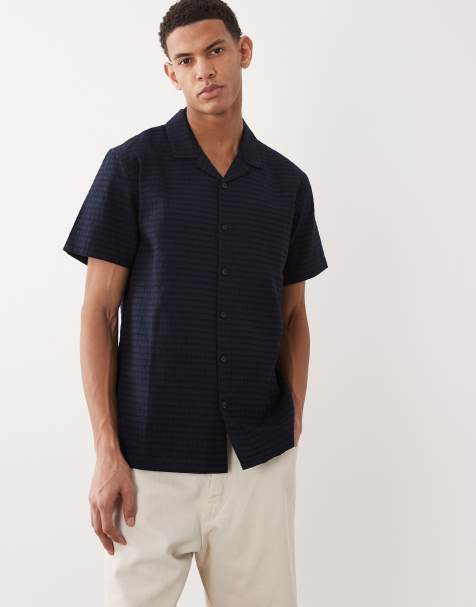 Camisa azul marino de manga corta con cuello de solapas de tejido texturizado de Brave Soul - view 1