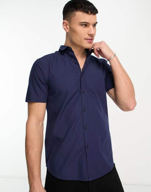 Camisa azul store manga corta