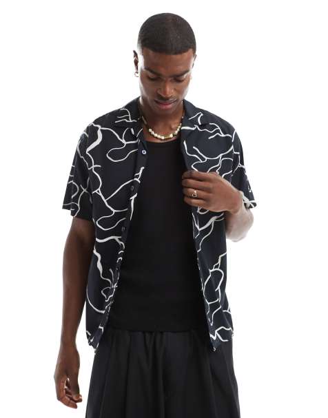 Camisa azul marino estampada con cuello de solapas de Jack & Jones Premium - view 1