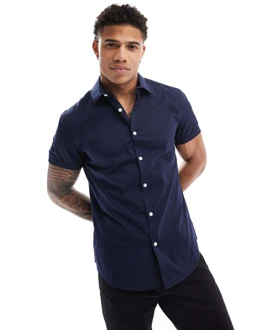 Camisa azul marino estilo oficina de corte slim elástico de ASOS DESIGN, 2 de 4
