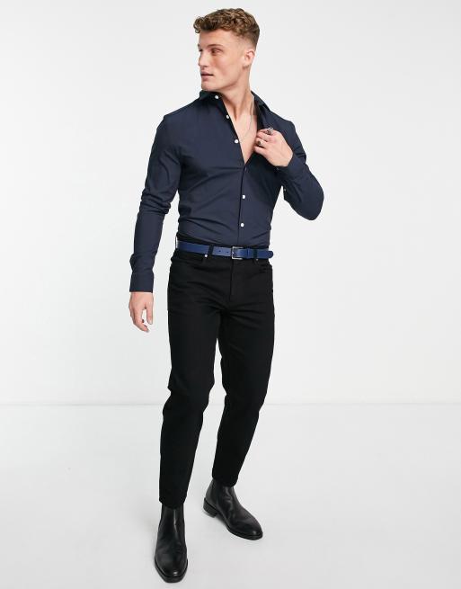 Camisa azul marino estilo oficina de corte slim elástico de ASOS DESIGN, 2 de 4