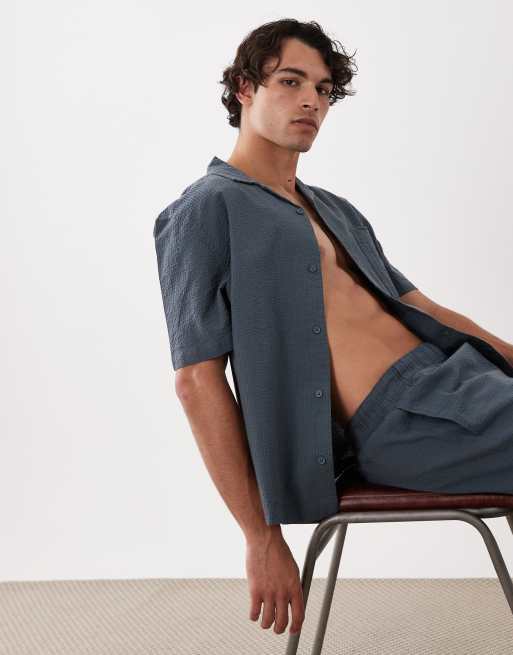 Camisa azul marino holgada con cuello de solapas de sirsaca de ASOS DESIGN (parte de un conjunto), 5 de 5