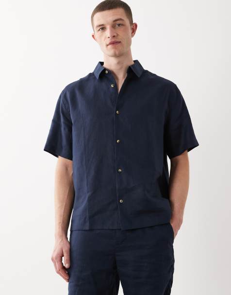 Camisa azul marino holgada de 100% lino de ASOS DESIGN (parte de un conjunto) - view 1