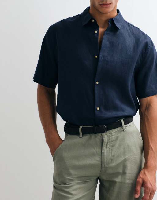 Camisa azul marino holgada de 100% lino de ASOS DESIGN (parte de un conjunto), 2 de 5