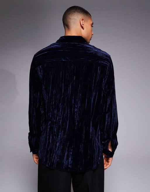 Camisa azul marino holgada de terciopelo efecto rugoso de ASOS DESIGN, 3 de 5
