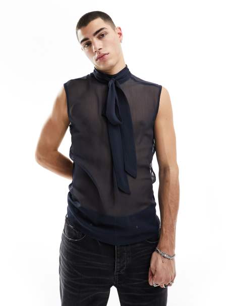 Camisa azul marino transparente sin mangas de ASOS DESIGN - view 1