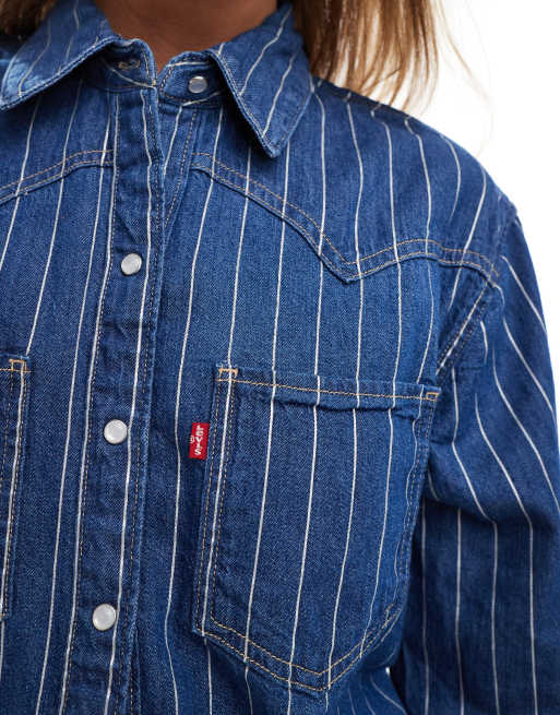 Camisa azul medio estilo wéstern a rayas metalizadas brillantes Teodora de Levi's, 3 de 4