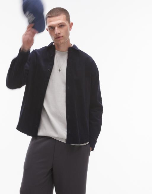 Camisa azul medio extragrande de pana fina de Topman