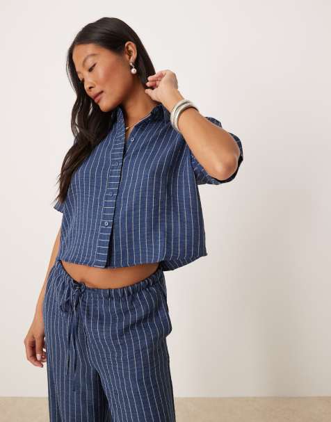 Camisa azul oscuro a rayas de corte cuadrado de tejido ligero de JDY Petite (parte de un conjunto) - view 1