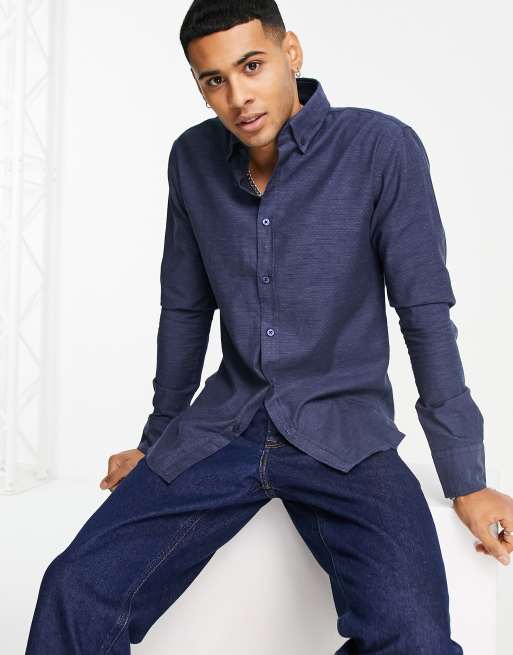 Camisa azul oscuro de manga larga y corte slim Mabsoot de BOSS