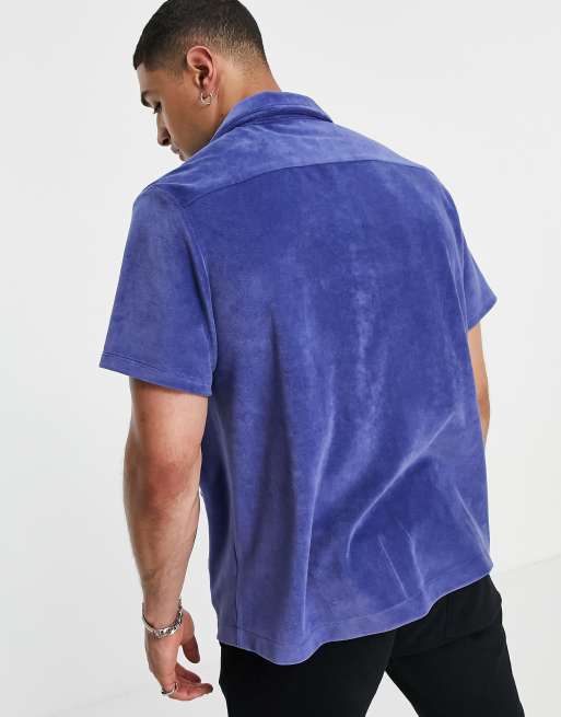 Camisa azul petróleo holgada con solapas de rizo tipo toalla de ASOS DESIGN, 4 de 4