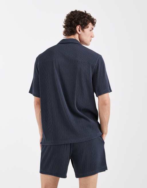 Camisa azul plisada de corte estándar con cuello de solapas de ASOS DESIGN (parte de un conjunto), 5 de 5
