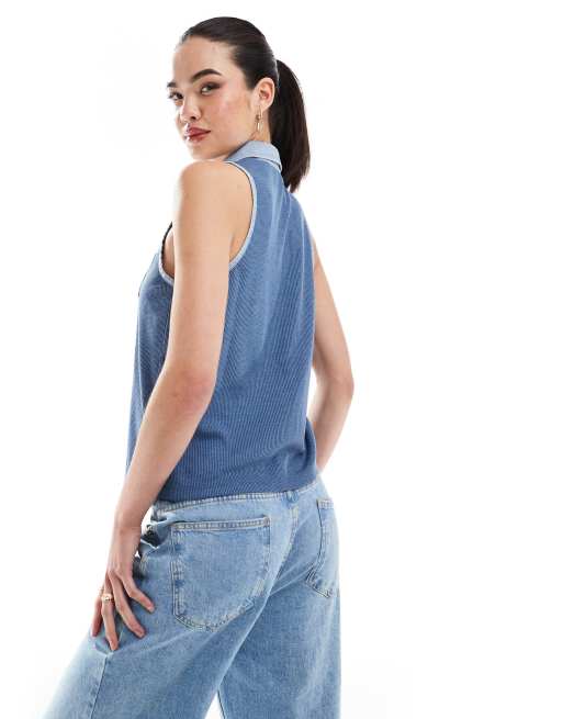 Camisa azul sin mangas de punto liso de Wrangler ASOS