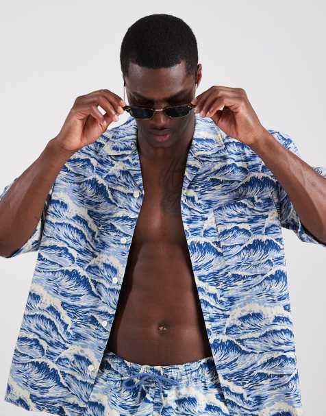 Camisa azul vintage con estampado de olas y cuello de solapas de GANT (parte de un conjunto) - view 1