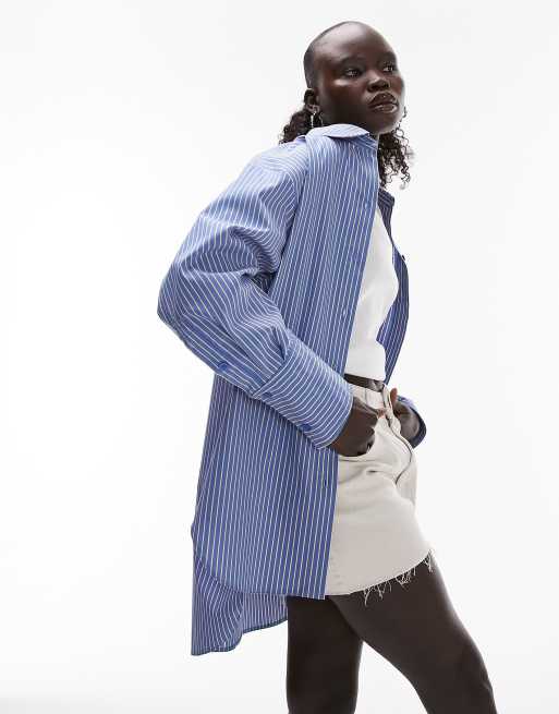 Camisa azul y amarilla a rayas extragrande con puños anchos de Topshop Petite